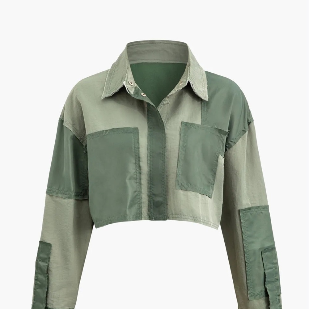 Green Patchwork Cropped Jacket
